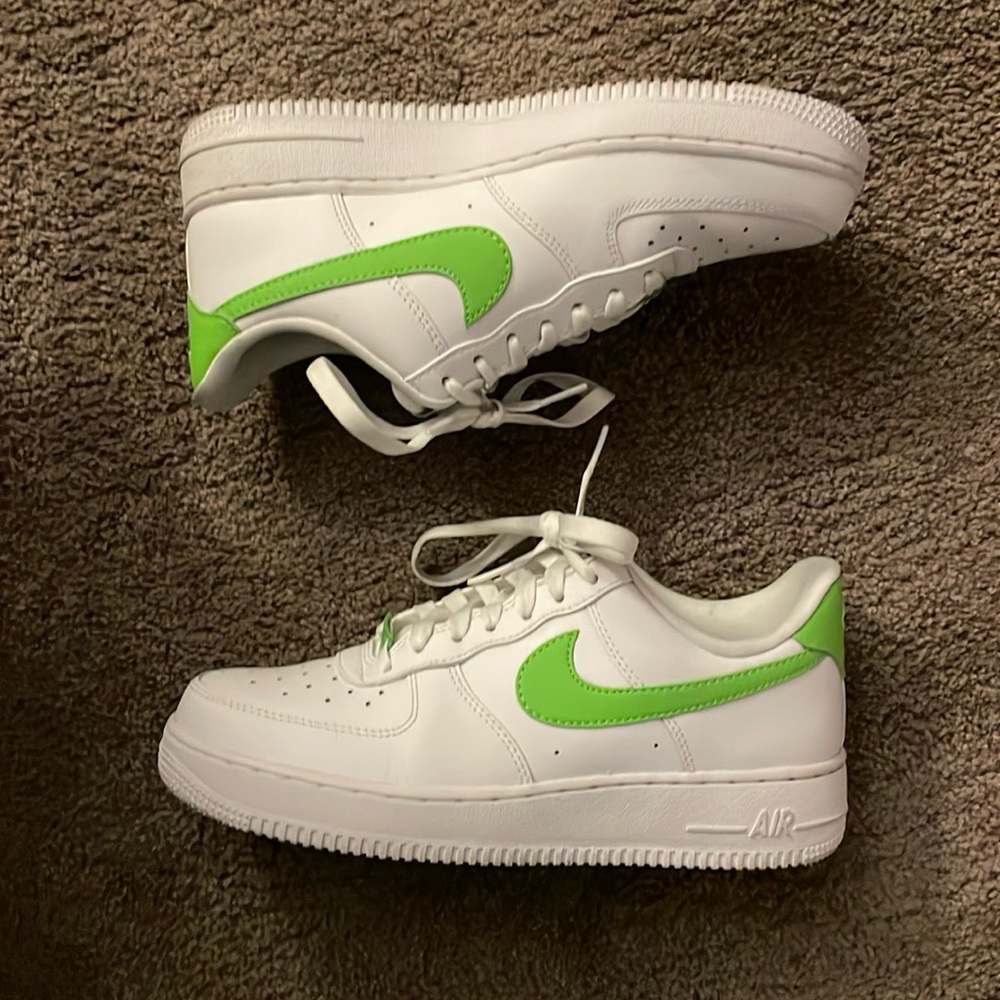 Green + white Nike Air Force 1s barely worn